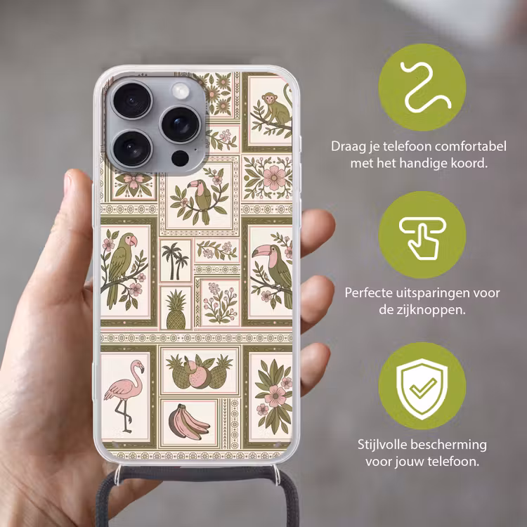 Telefoonhoesje met koord - Vogel - Tropisch - Patroon - Decoratief - Groen — 4