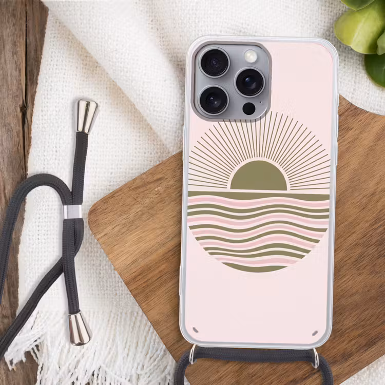 Telefoonhoesje met koord - Zon - Zee - Abstract - Modern - Roze — 3