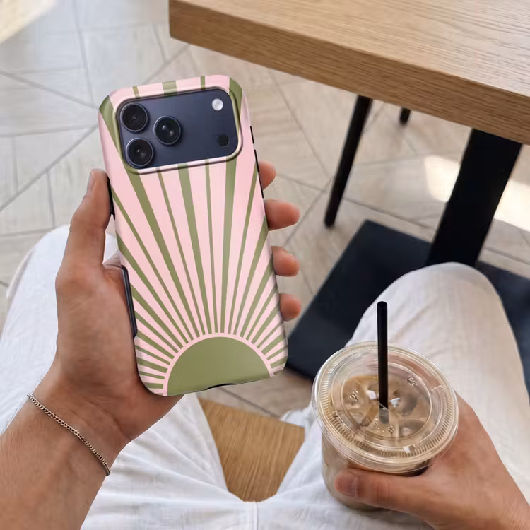 Telefoonhoesje Toughcase - Abstract - Stralen - Grafisch - Roze - Groen — 4