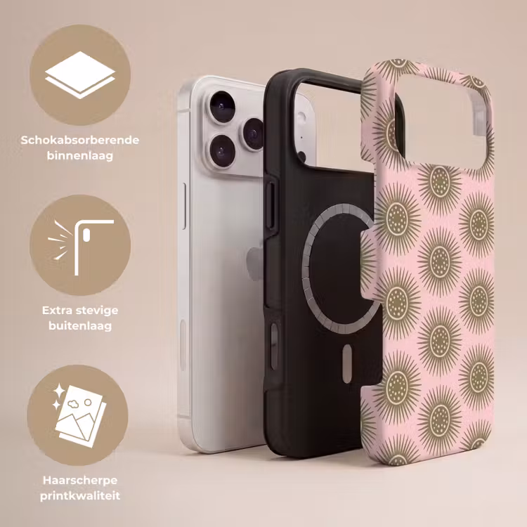 Telefoonhoesje Toughcase - Bloemen - Patroon - Abstract - Roze - Groen — 3