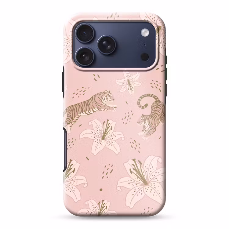 Telefoonhoesje Toughcase - Kat - Springend - Bloemen - Abstract - Roze — 1
