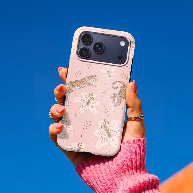 Telefoonhoesje Toughcase - Kat - Springend - Bloemen - Abstract - Roze — 2