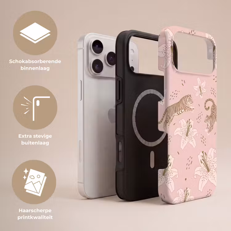 Telefoonhoesje Toughcase - Kat - Springend - Bloemen - Abstract - Roze — 3