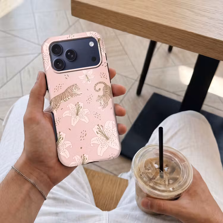 Telefoonhoesje Toughcase - Kat - Springend - Bloemen - Abstract - Roze — 4