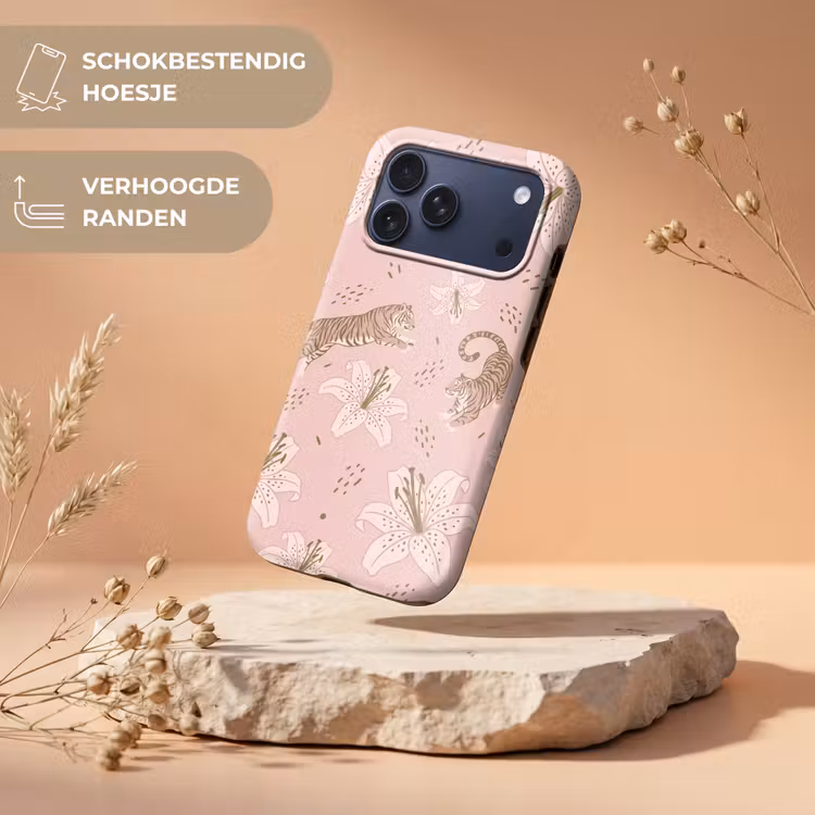 Telefoonhoesje Toughcase - Kat - Springend - Bloemen - Abstract - Roze — 5