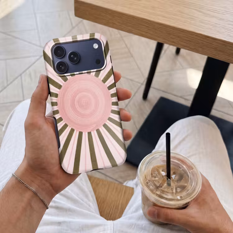 Telefoonhoesje Toughcase - Patroon - Cirkel - Stralen - Abstract - Roze — 4