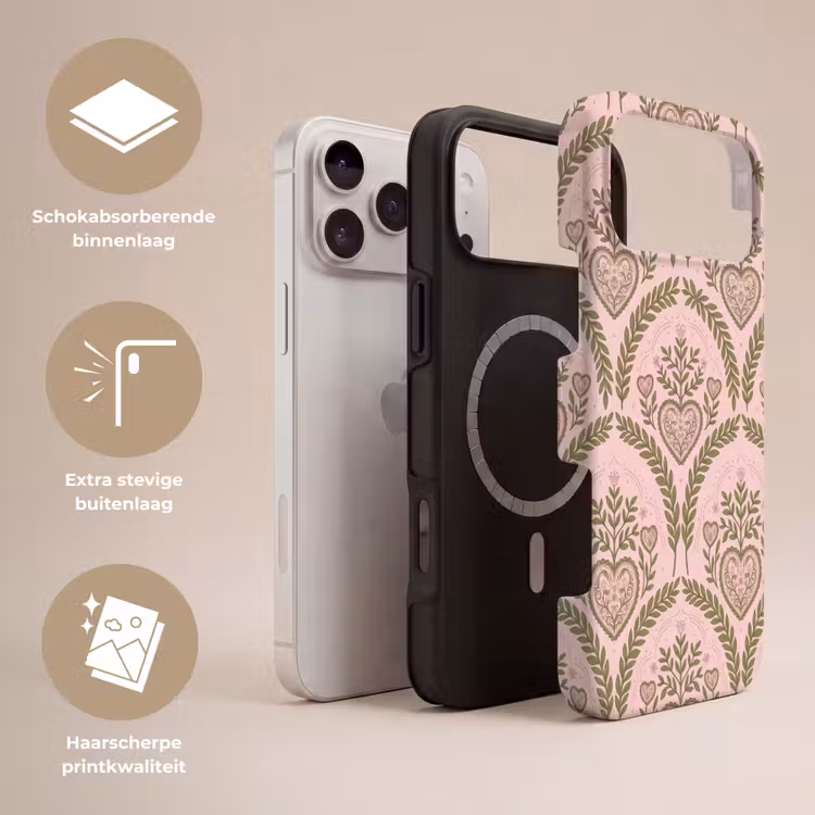 Telefoonhoesje Toughcase - Patroon - Hart - Bloemen - Folkloristisch - Roze — 3