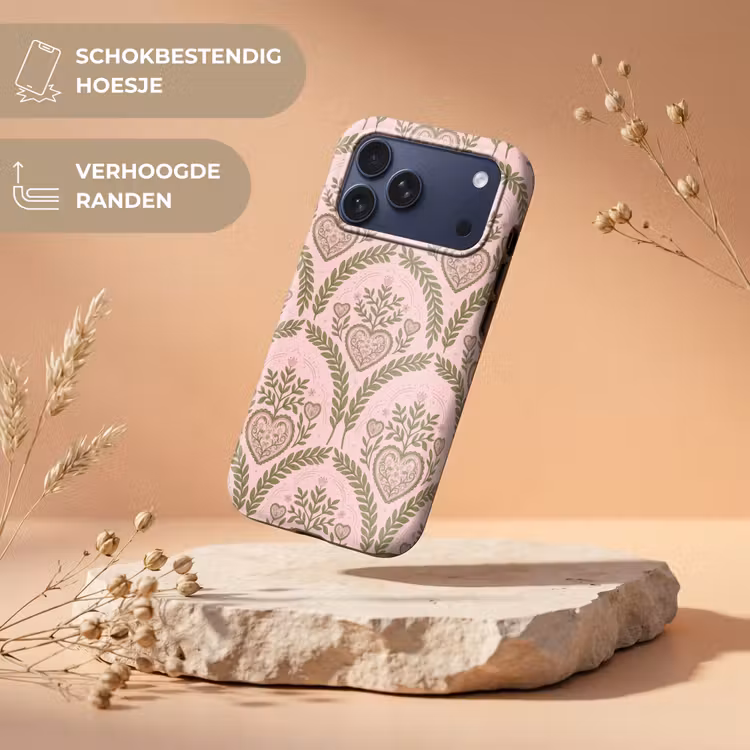 Telefoonhoesje Toughcase - Patroon - Hart - Bloemen - Folkloristisch - Roze — 5