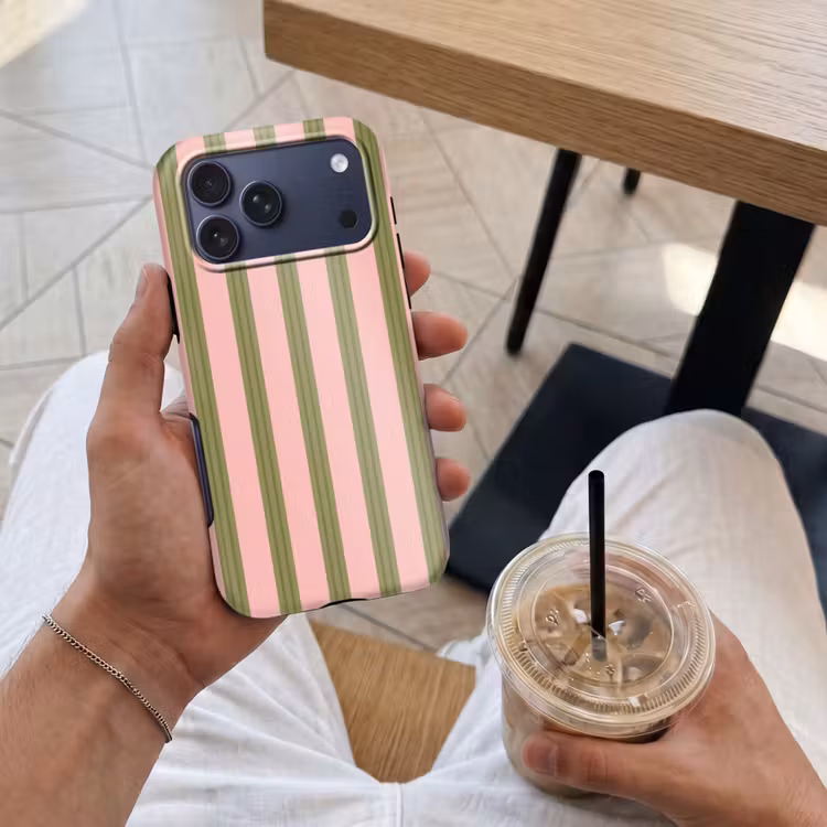 Telefoonhoesje Toughcase - Patroon - Strepen - Abstract - Roze - Groen — 4