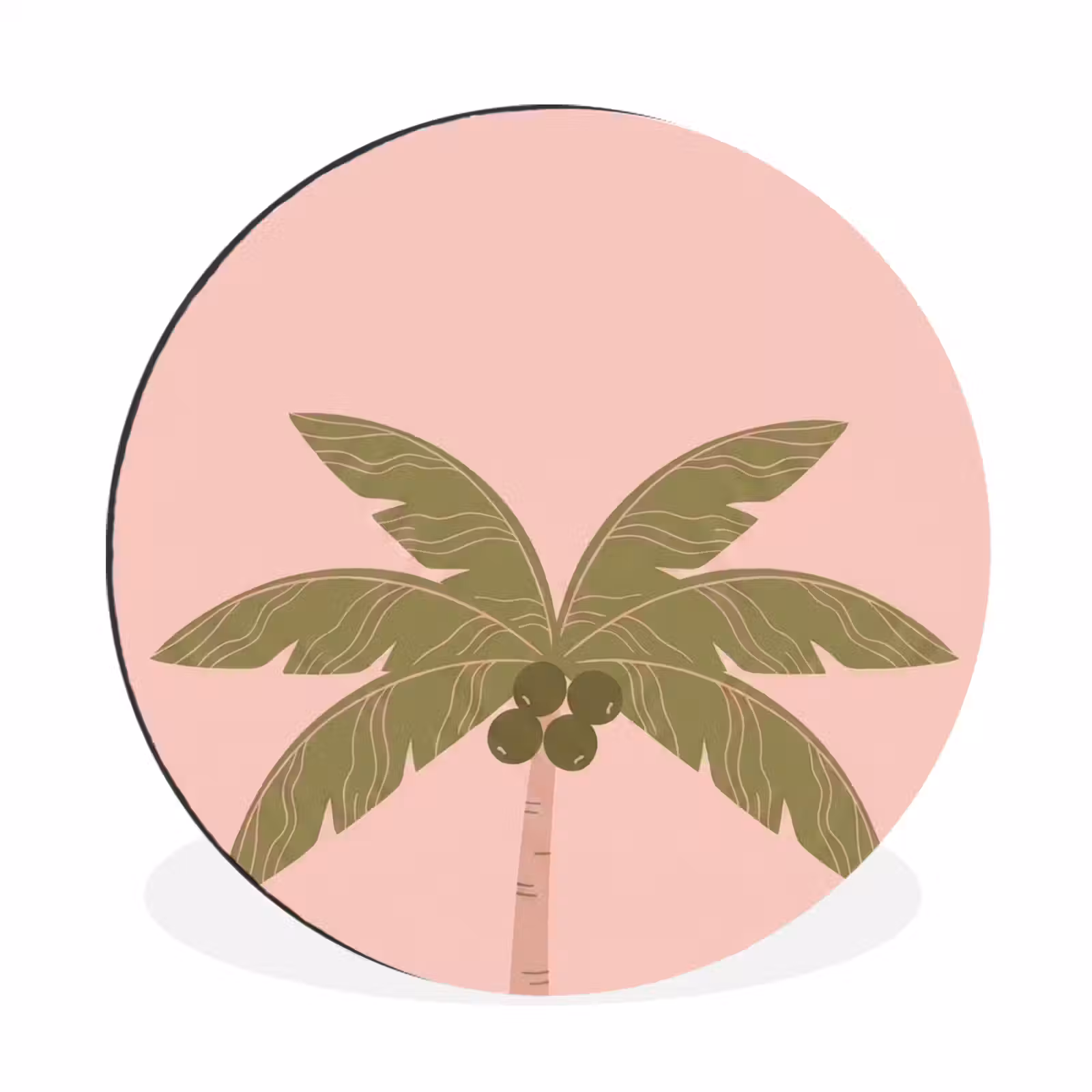 Wandcirkel - Aluminium - Boom - Palm - Natuur - Illustratie - Roze — 1