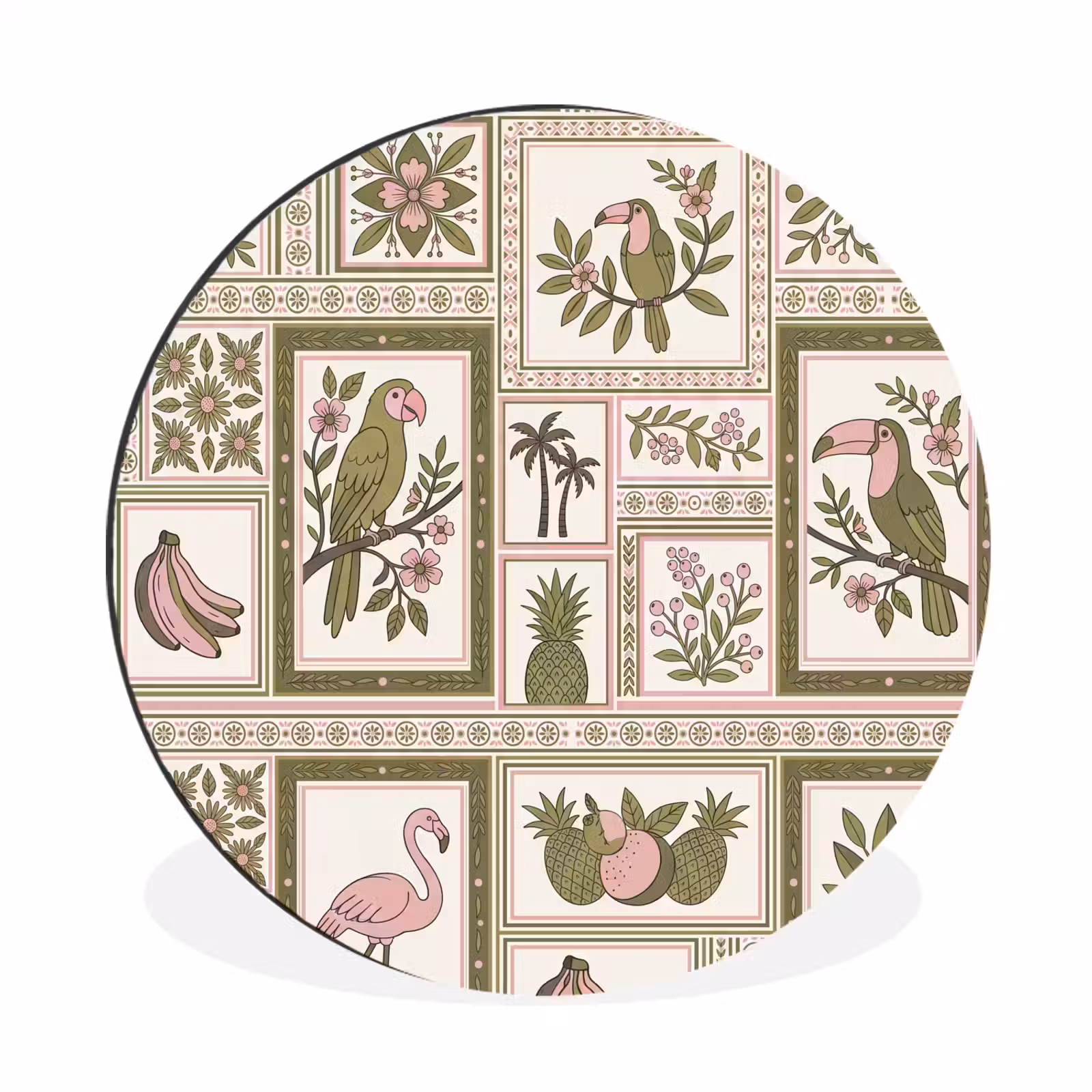 Wandcirkel - Aluminium - Vogel - Tropisch - Patroon - Decoratief - Groen — 1