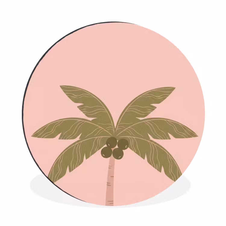 Wandcirkel - Aluminium - Boom - Palm - Natuur - Illustratie - Roze — 1
