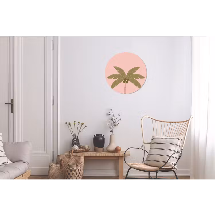 Wandcirkel - Aluminium - Boom - Palm - Natuur - Illustratie - Roze — 2
