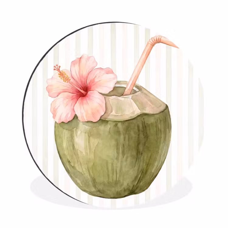 Wandcirkel - Aluminium - Kokosnoot - Drank - Tropisch - Illustratie - Zomer — 1