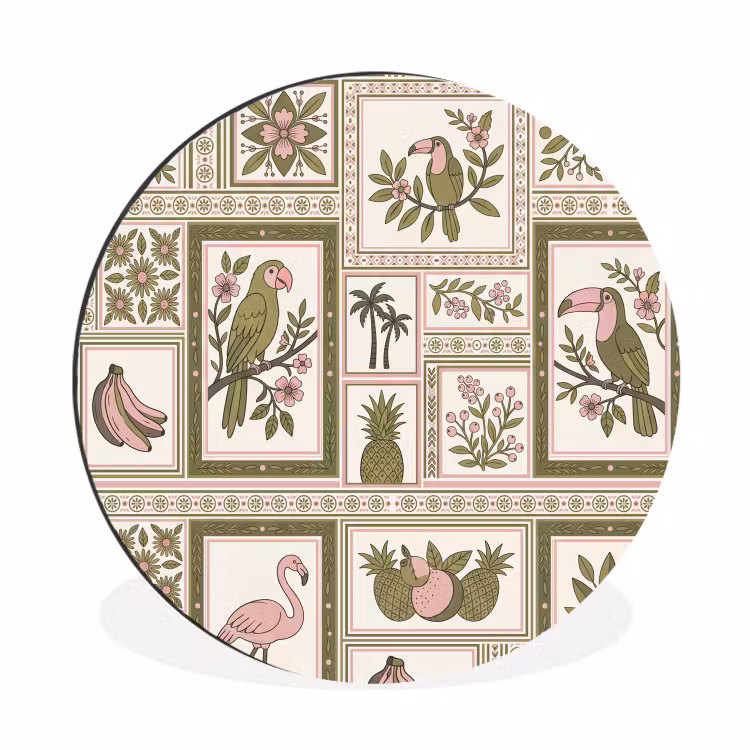 Wandcirkel - Aluminium - Vogel - Tropisch - Patroon - Decoratief - Groen — 1