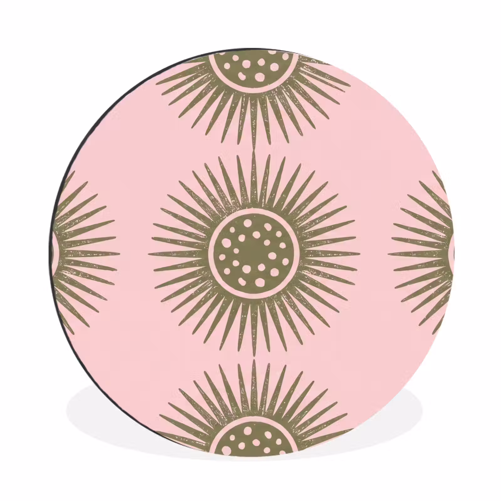 Wandcirkel - Aluminium - Bloemen - Patroon - Abstract - Roze - Groen — 1