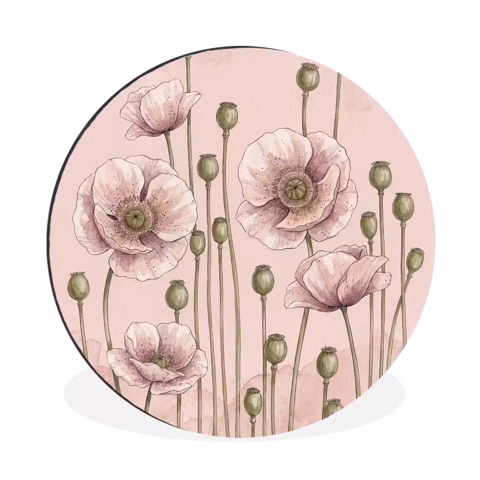 Wandcirkel - Aluminium - Bloemen - Zomer - Natuur - Aquarel - Roze — 1