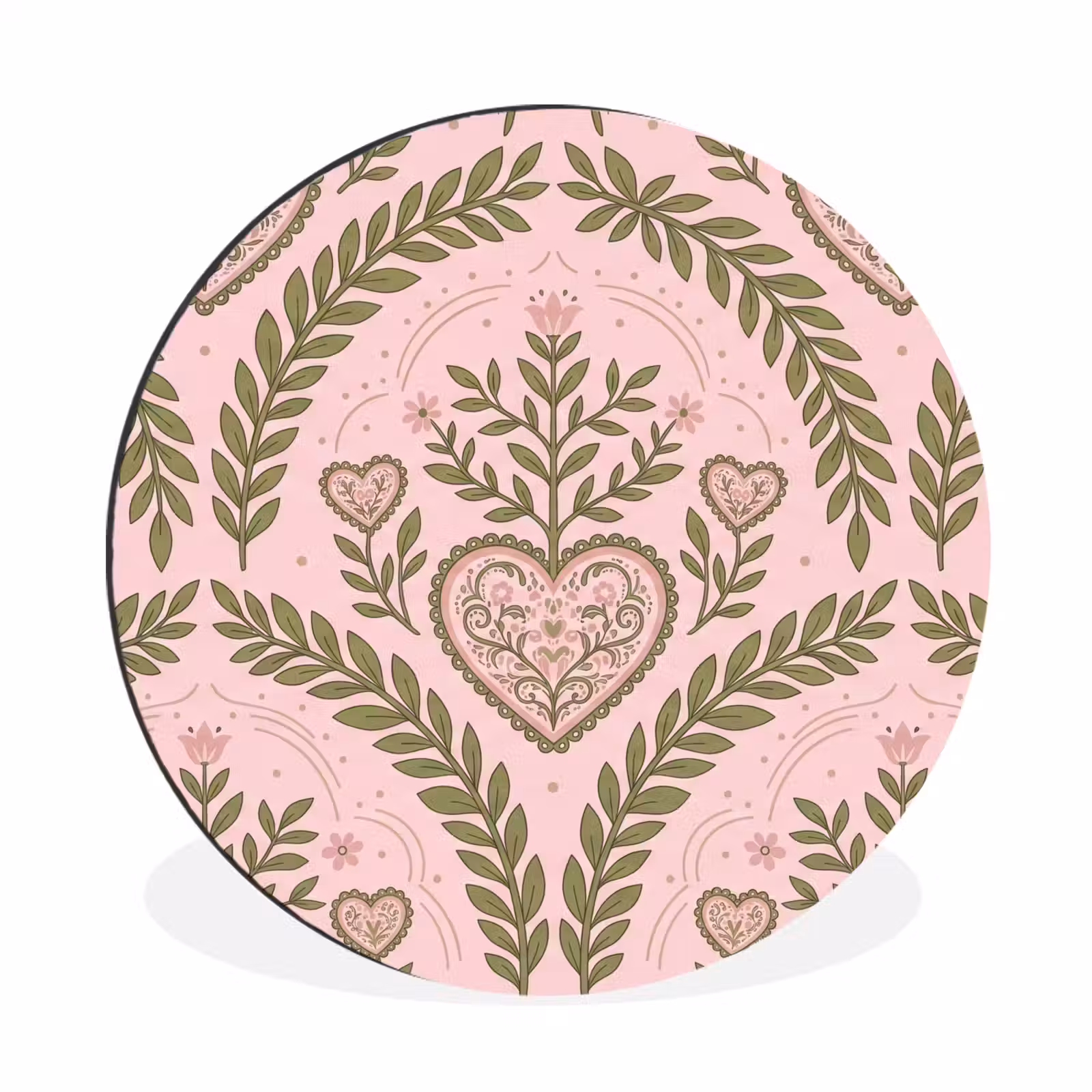 Wandcirkel - Aluminium - Patroon - Hart - Bloemen - Folkloristisch - Roze — 1