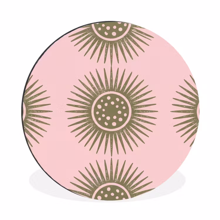 Wandcirkel - Aluminium - Bloemen - Patroon - Abstract - Roze - Groen — 1