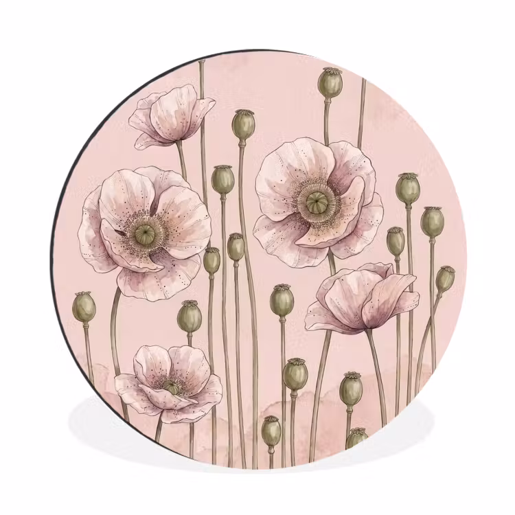 Wandcirkel - Aluminium - Bloemen - Zomer - Natuur - Aquarel - Roze — 1