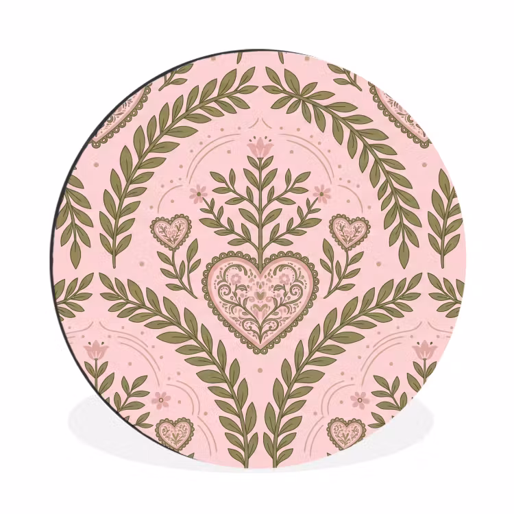 Wandcirkel - Aluminium - Patroon - Hart - Bloemen - Folkloristisch - Roze — 1