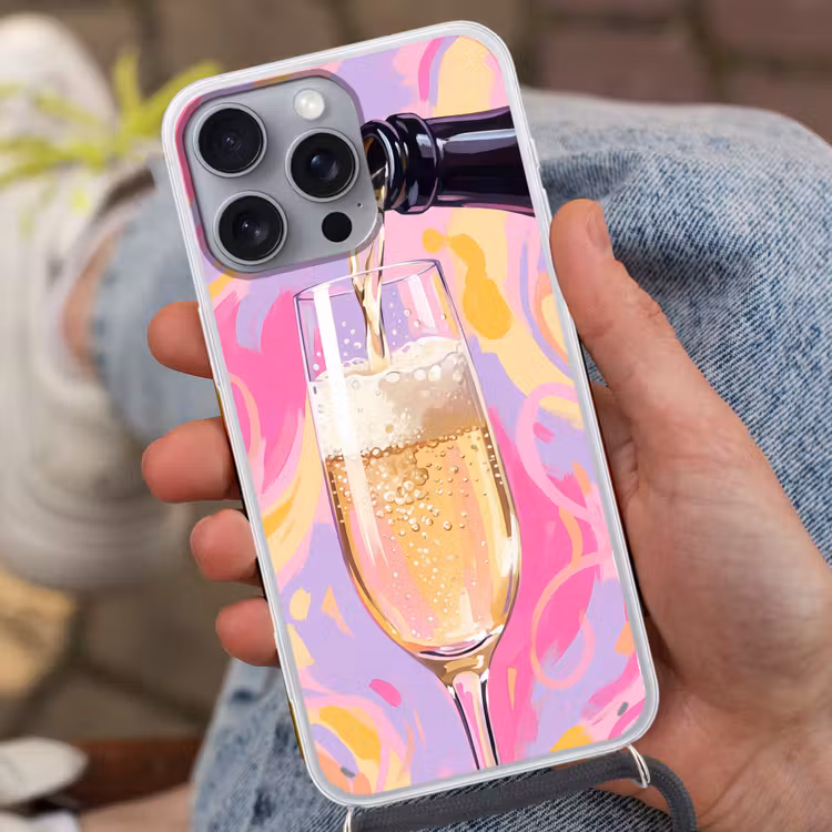 Telefoonhoesje met koord - Drank - Inschenken - Feest - Abstract - Roze — 2