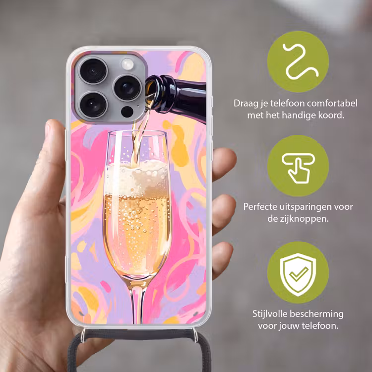 Telefoonhoesje met koord - Drank - Inschenken - Feest - Abstract - Roze — 4