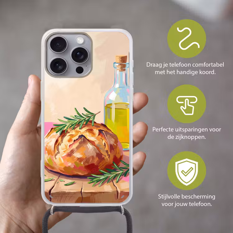 Telefoonhoesje met koord - Eten - Brood - Olijfolie - Abstract - Keuken — 4