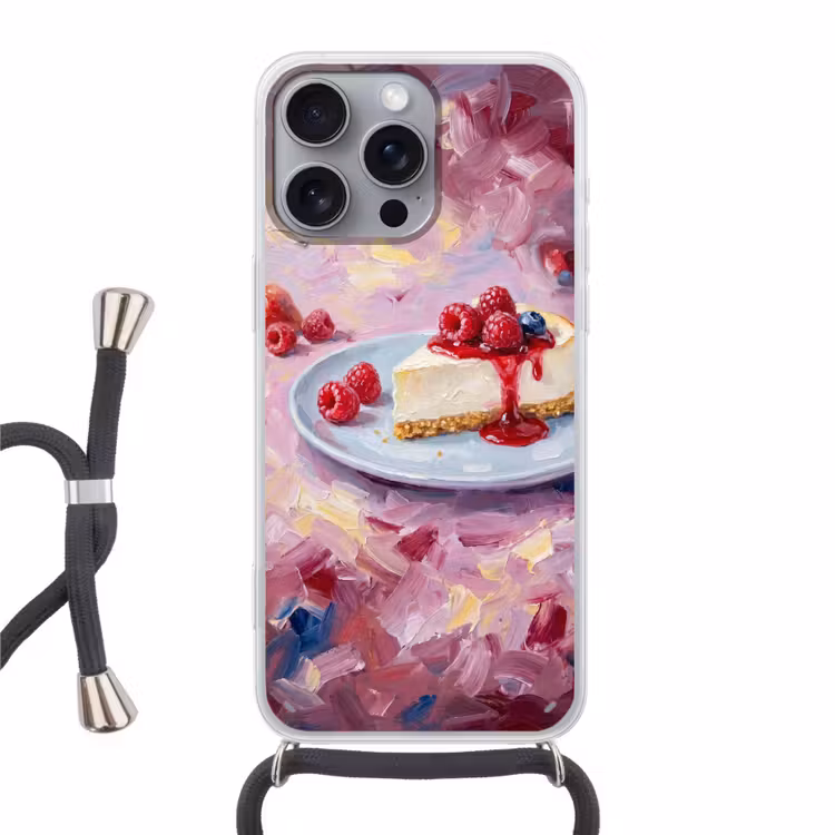 Telefoonhoesje met koord - Eten - Cheesecake - Bessen - Abstract - Roze — 1