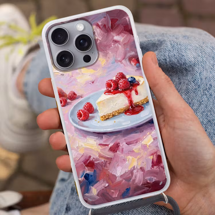 Telefoonhoesje met koord - Eten - Cheesecake - Bessen - Abstract - Roze — 2