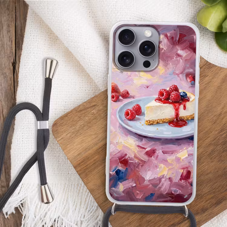Telefoonhoesje met koord - Eten - Cheesecake - Bessen - Abstract - Roze — 3