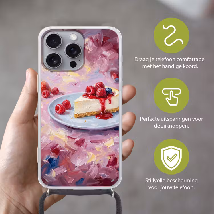 Telefoonhoesje met koord - Eten - Cheesecake - Bessen - Abstract - Roze — 4