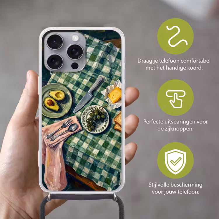Telefoonhoesje met koord - Eten - Ontbijt - Tafel - Modern - Groen — 4