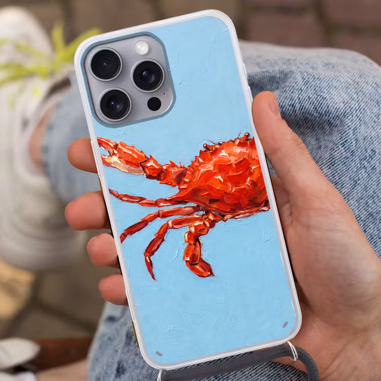 Telefoonhoesje met koord - Krab - Zee - Dieren - Abstract - Rood — 2