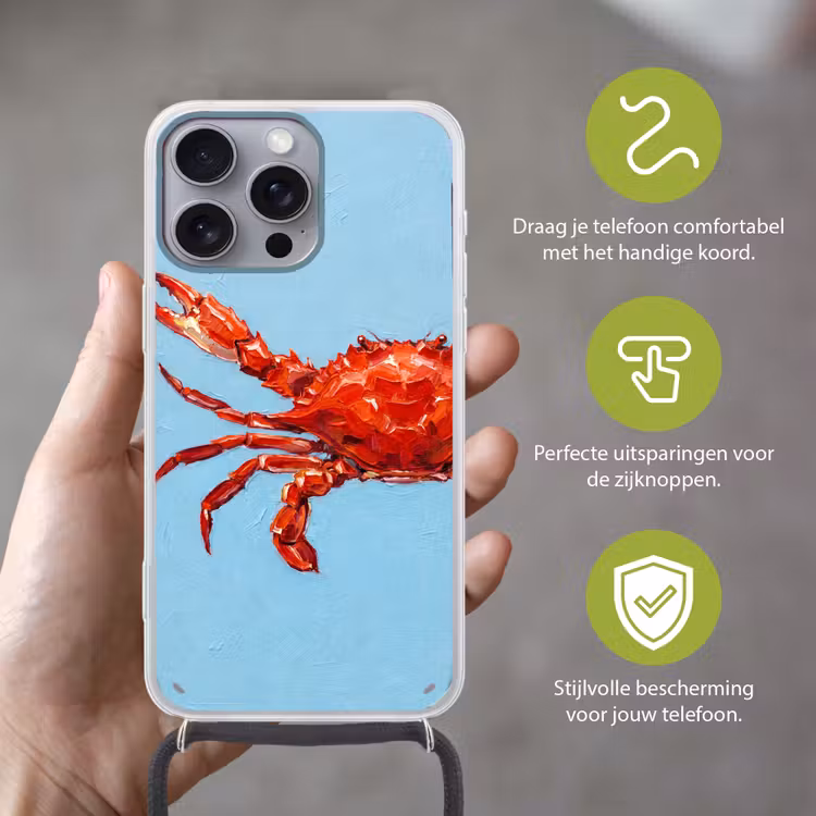 Telefoonhoesje met koord - Krab - Zee - Dieren - Abstract - Rood — 4