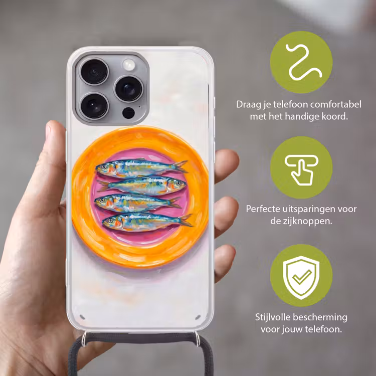 Telefoonhoesje met koord - Vis - Vier - Eten - Modern - Kleurrijk — 4