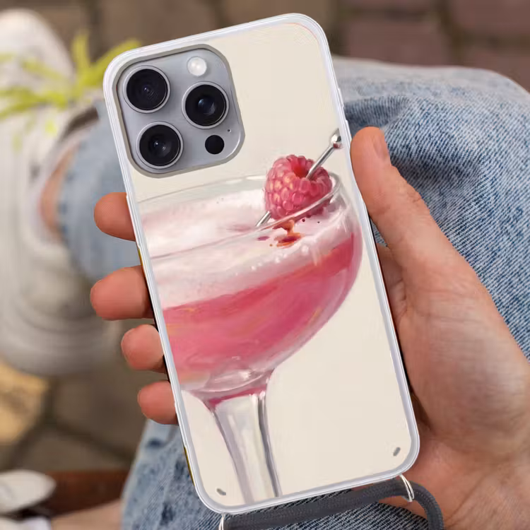 Telefoonhoesje met koord - Cocktail - Framboos - Drank - Modern - Roze — 2