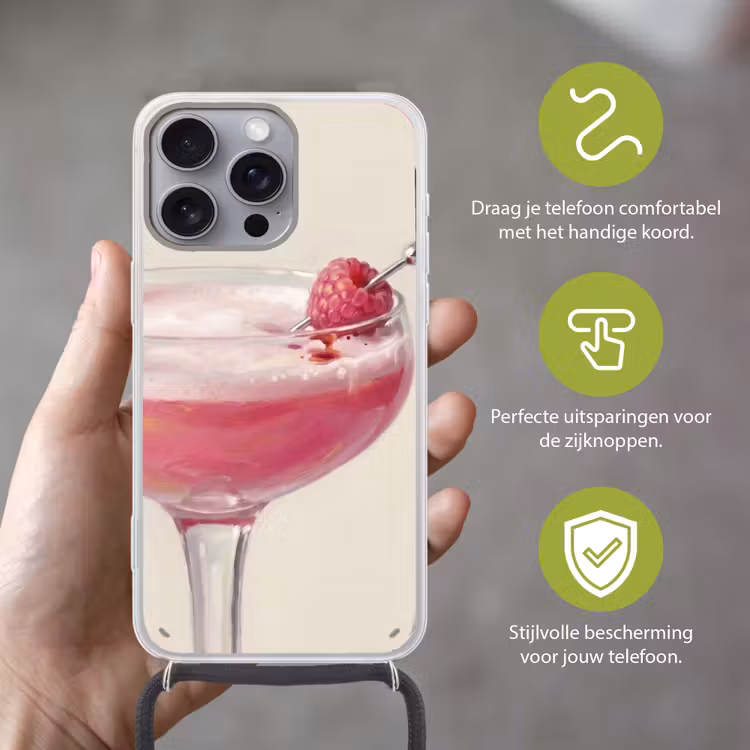 Telefoonhoesje met koord - Cocktail - Framboos - Drank - Modern - Roze — 4