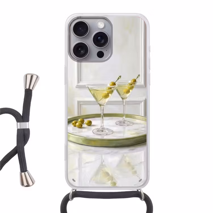 Telefoonhoesje met koord - Drank - Martini - Olijven - Modern - Wit — 1