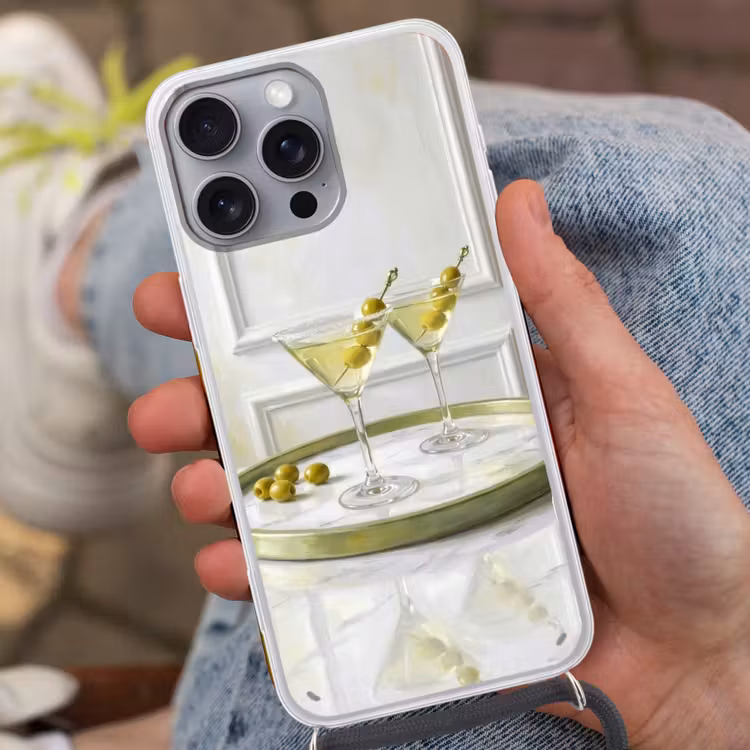 Telefoonhoesje met koord - Drank - Martini - Olijven - Modern - Wit — 2