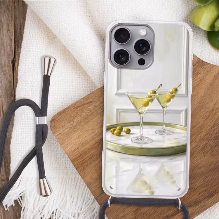 Telefoonhoesje met koord - Drank - Martini - Olijven - Modern - Wit — 3