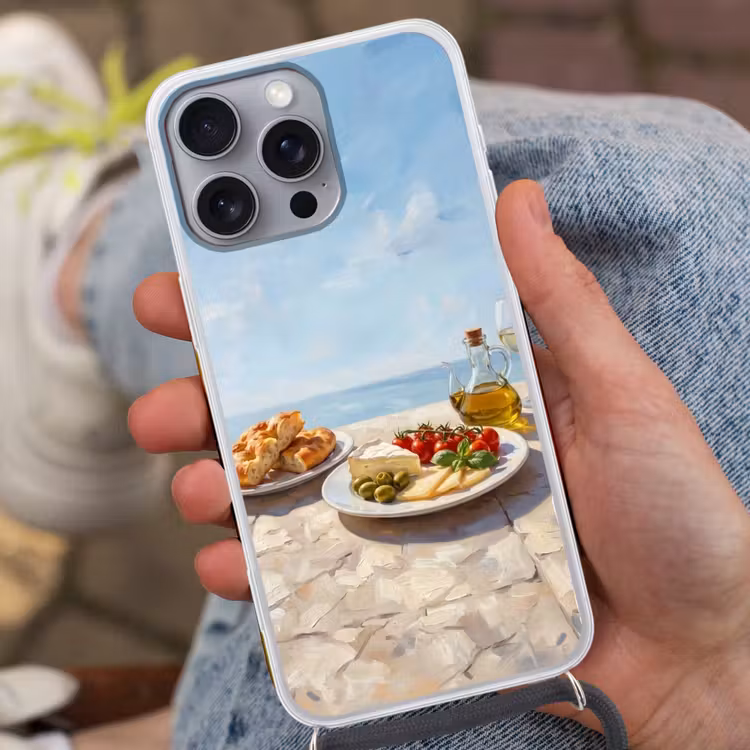 Telefoonhoesje met koord - Eten - Middellandse Zee - Natuur - Geschilderd — 2