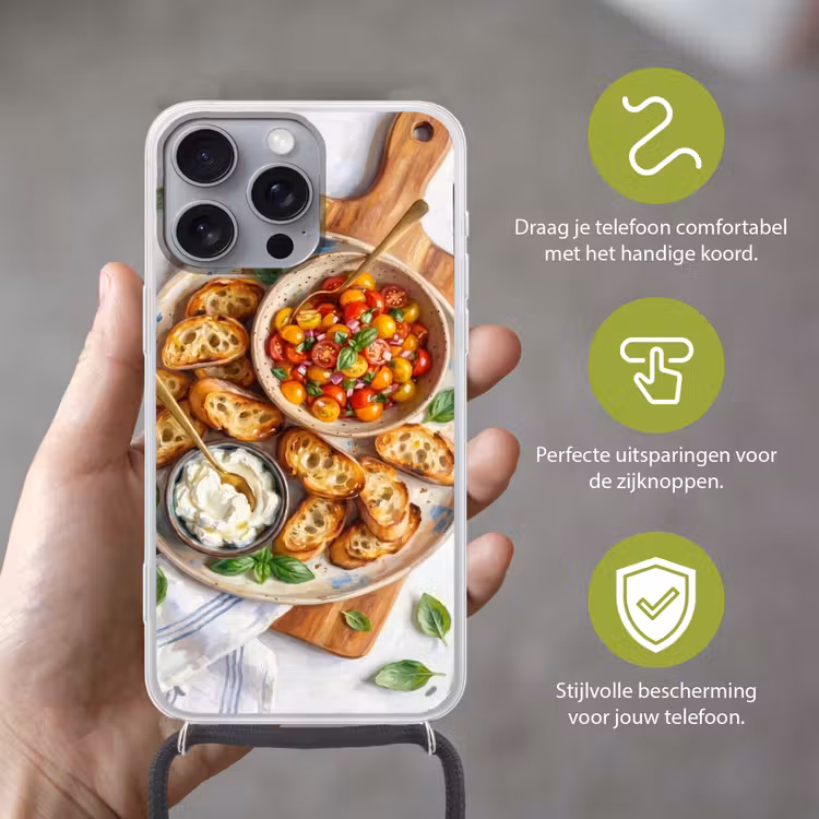 Telefoonhoesje met koord - Eten - Tomaat - Brood - Kleurrijk - Keuken — 4