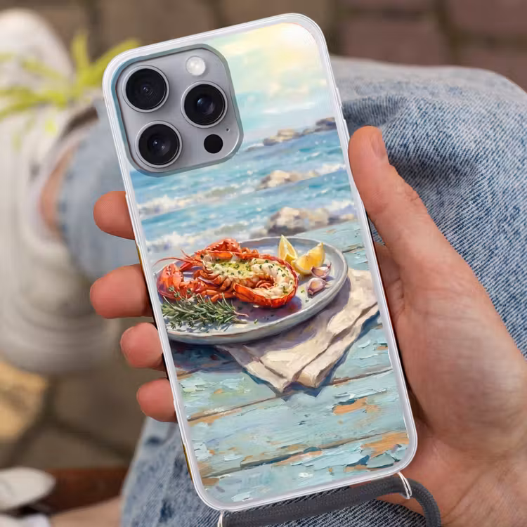 Telefoonhoesje met koord - Eten - Zee - Kust - Modern - Blauw — 2