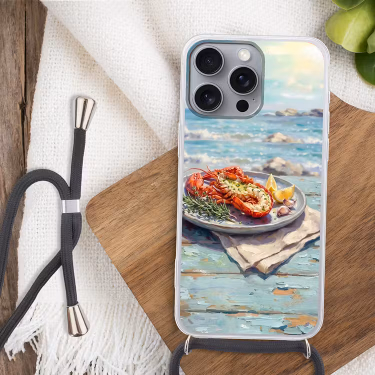Telefoonhoesje met koord - Eten - Zee - Kust - Modern - Blauw — 3