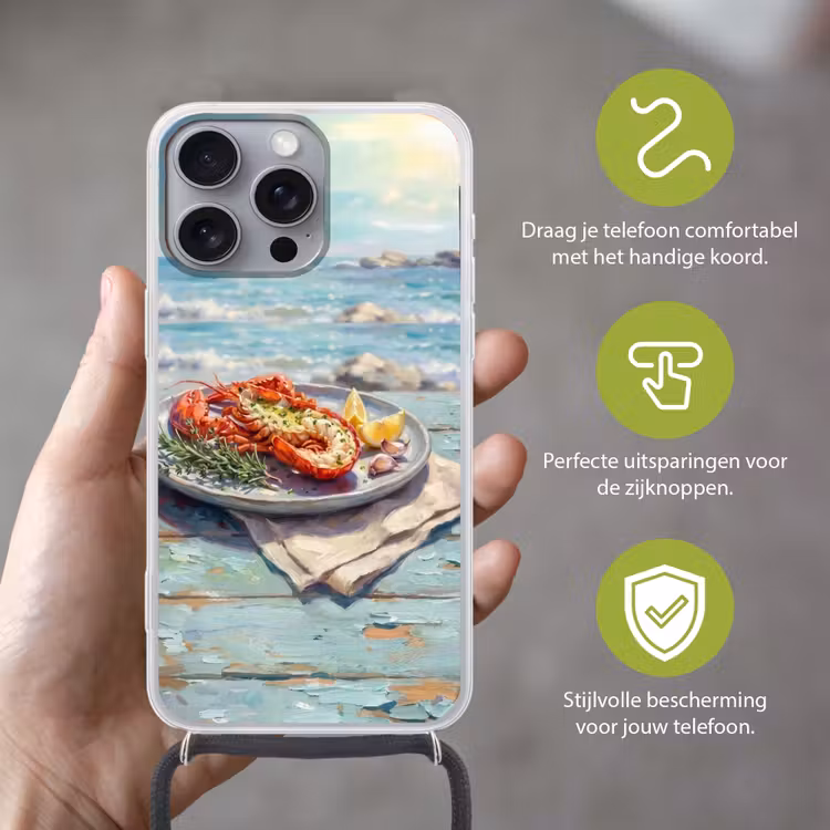 Telefoonhoesje met koord - Eten - Zee - Kust - Modern - Blauw — 4