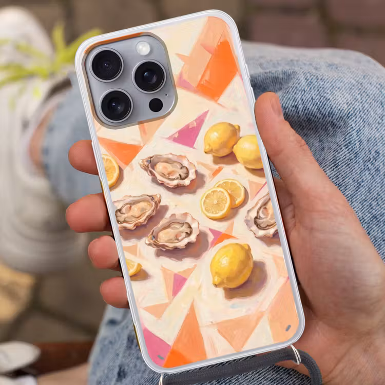 Telefoonhoesje met koord - Stilleven - Citroenen - Oesters - Abstract - Oranje — 2