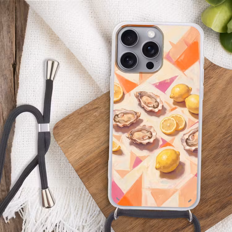 Telefoonhoesje met koord - Stilleven - Citroenen - Oesters - Abstract - Oranje — 3