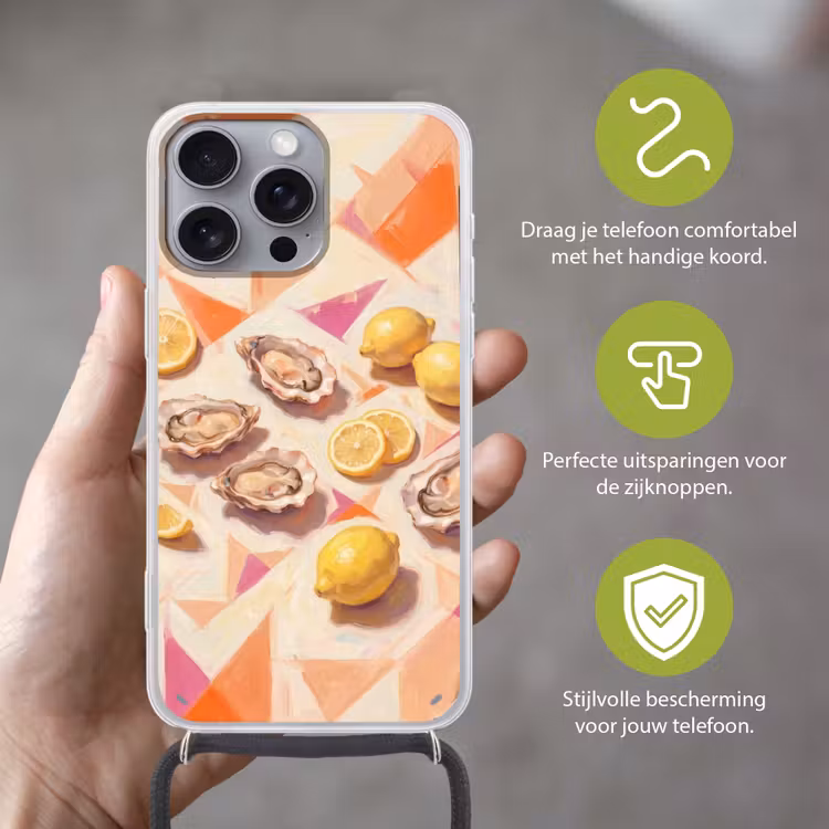 Telefoonhoesje met koord - Stilleven - Citroenen - Oesters - Abstract - Oranje — 4