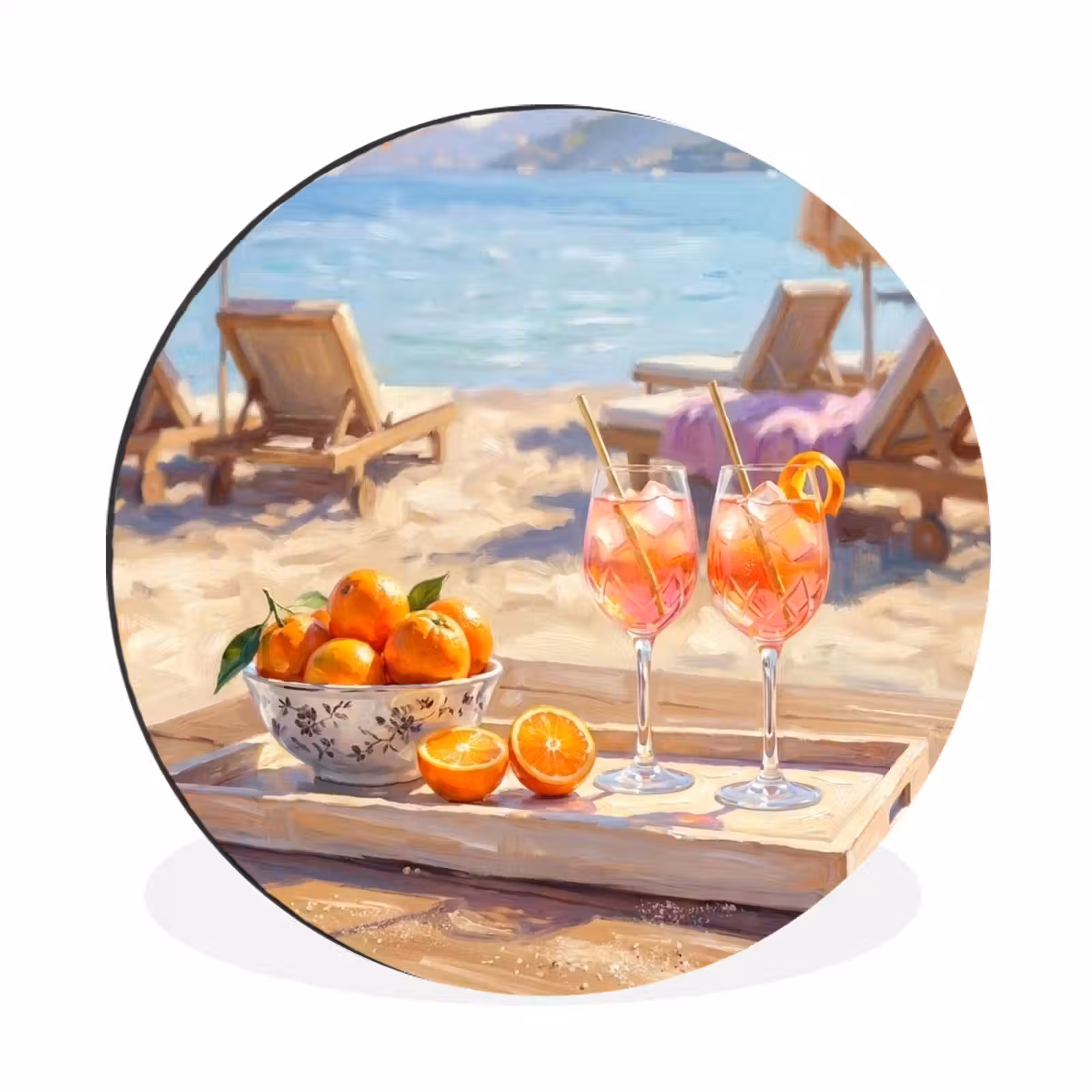 Wandcirkel - Aluminium - Drank - Glazen - Strand - Zomer - Oranje — 1